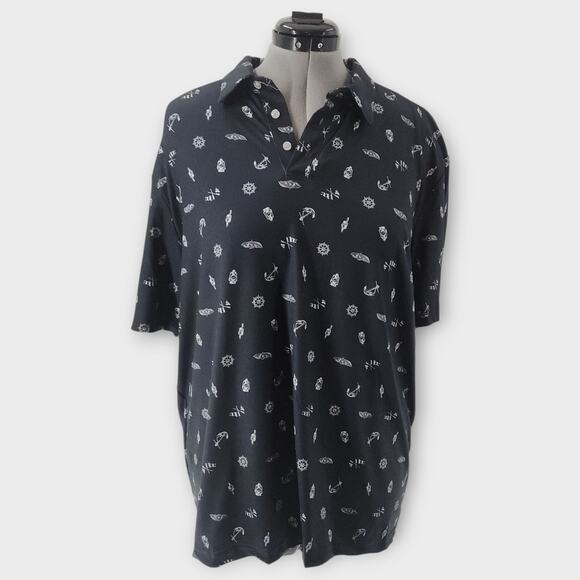 Chaps Golf Polo Men's XL Navy Nautical Print Soft Stretch Moisture Wicking NWT - Picture 1 of 8